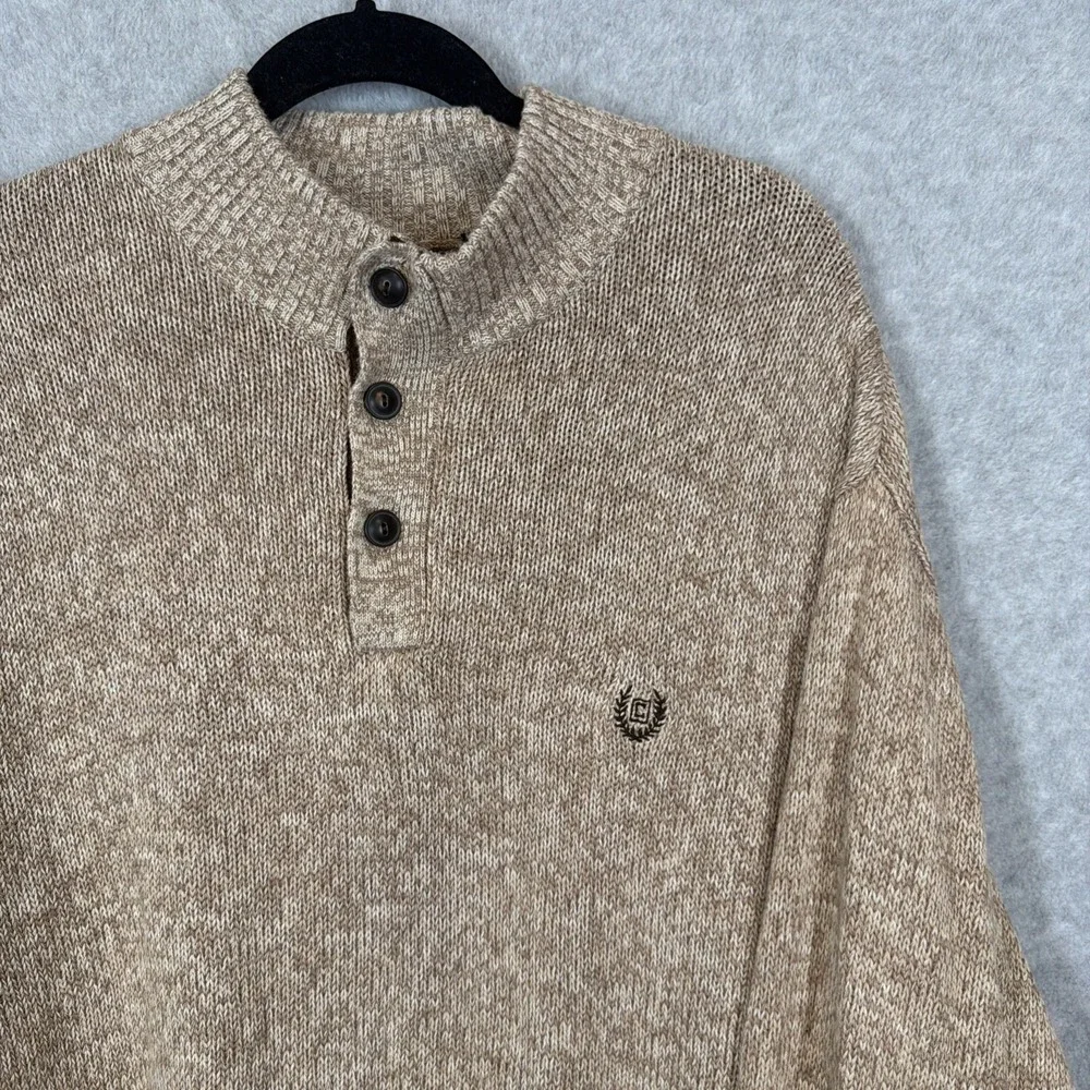 CHAPS By Ralph Lauren Sweater Mens 3XT Beige Brown 1/4 Button Pullover EUC